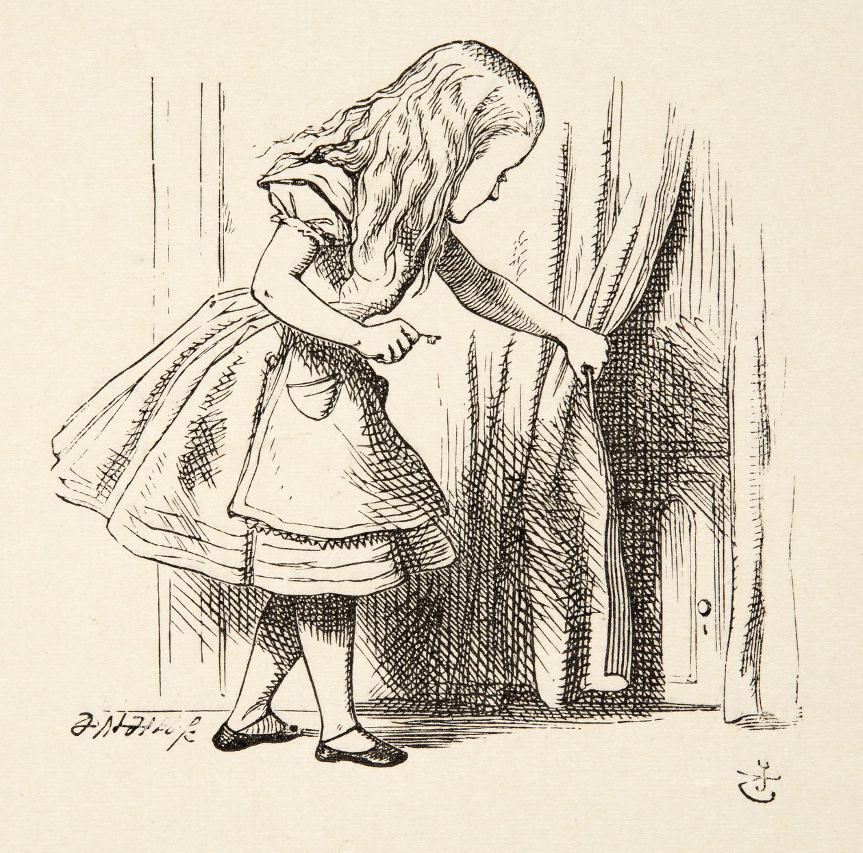 النظر وراء الستار ، من Alices Adventures in Wonderland بقلم لويس كارول (1832-98) ، حانة. 1891 بواسطة جون تينيل