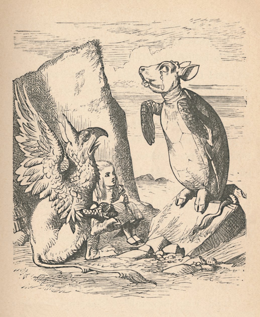 السلحفاة الوهمية ، The Gryphon and Alice ، 1889 بواسطة جون تينيل