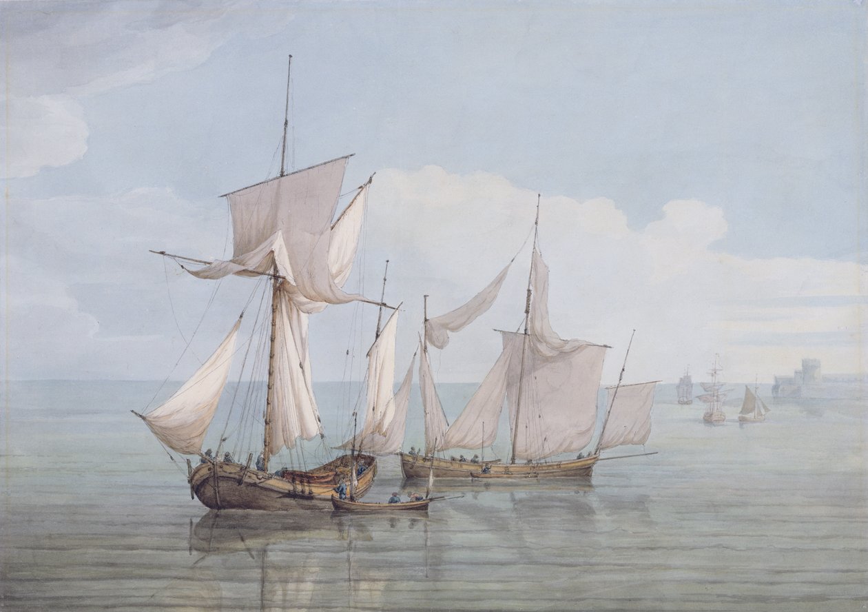 Hoy و Lugger مع شحن آخر على بحر هادئ (مرحاض ، قلم وحبر أسود على ورق منسوج) بواسطة جون توماس سيريس