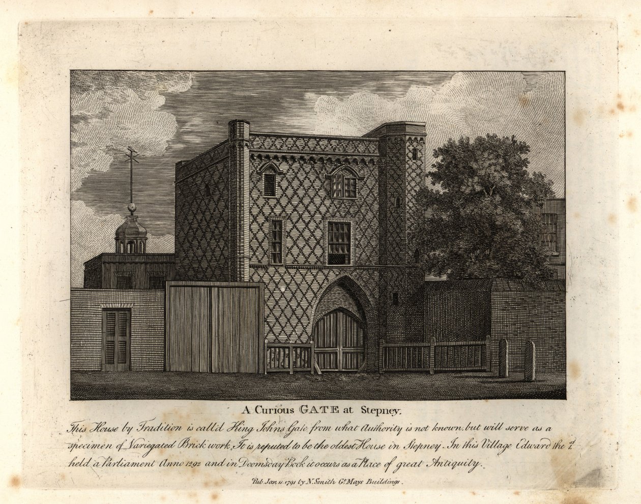 بوابة غريبة في أعمال الطوب المتنوعة تسمى St John Gate ، أقدم منزل في Stepney بواسطة جون توماس سميث