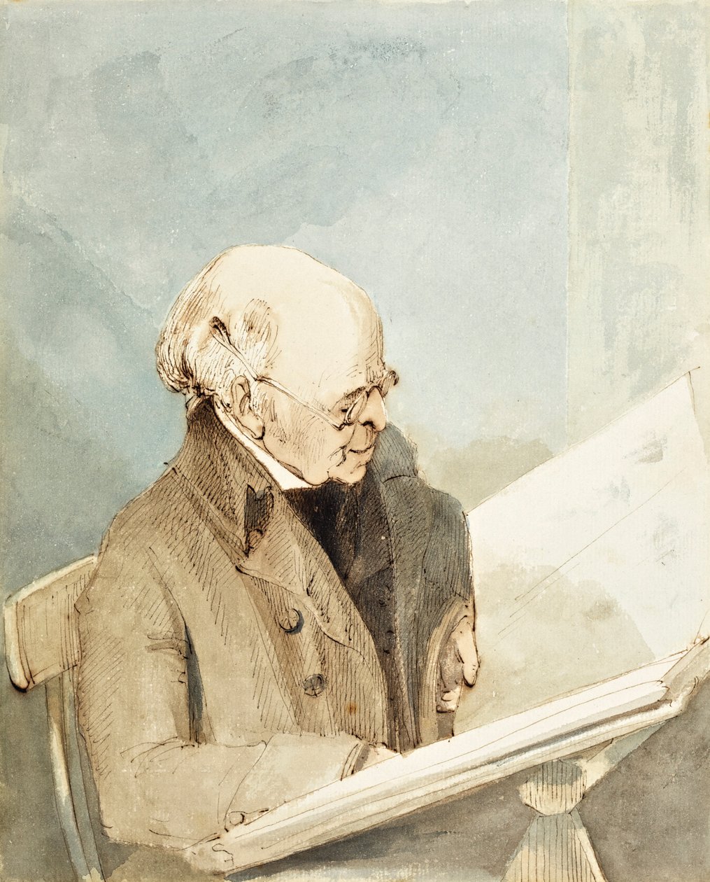 السيد تايلور ، تلميذ هايمان ، في غرفة الطباعة في المتحف البريطاني ، c.1820 (مرحاض ، قلم وحبر على ورق) بواسطة جون توماس سميث