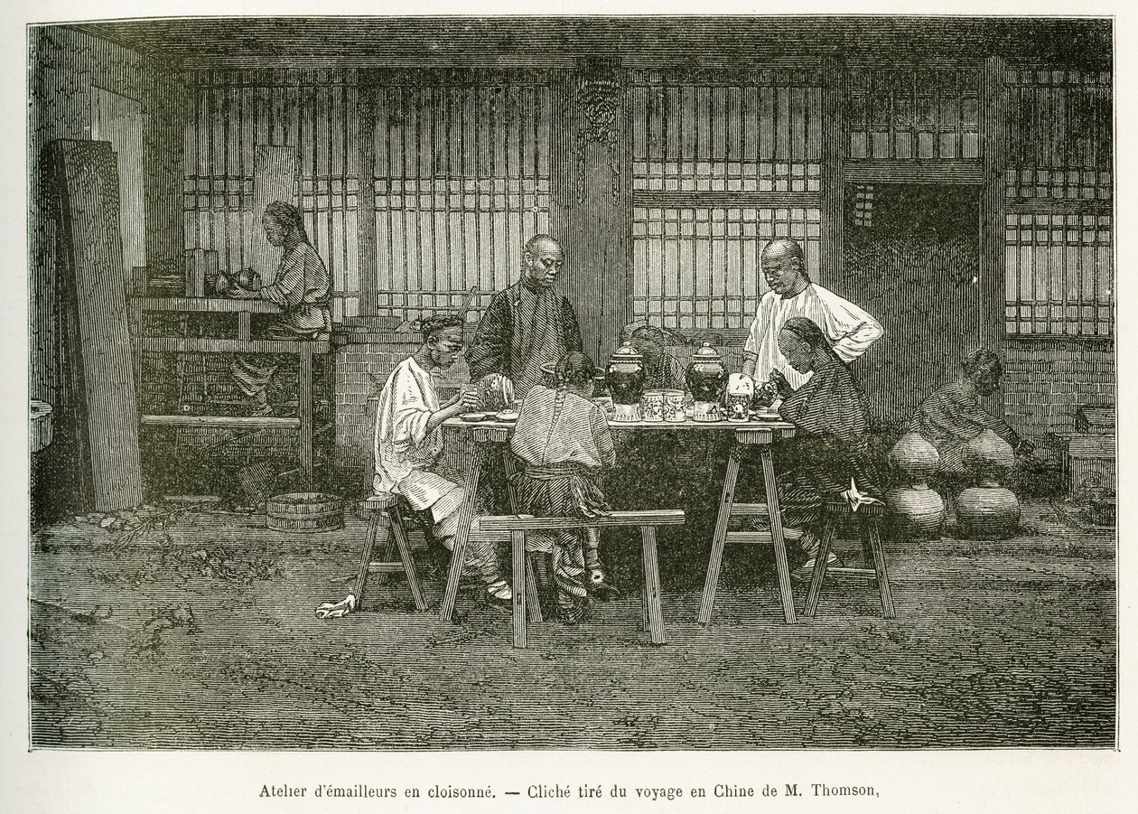 حرفيو ورشة مصوغة بطريقة في بيكين. نقش بعد صورة فوتوغرافية لـ M.Thomson لتوضيح الرحلة إلى Pekin وشمال الصين ، بواسطة T. بواسطة جون طومسون