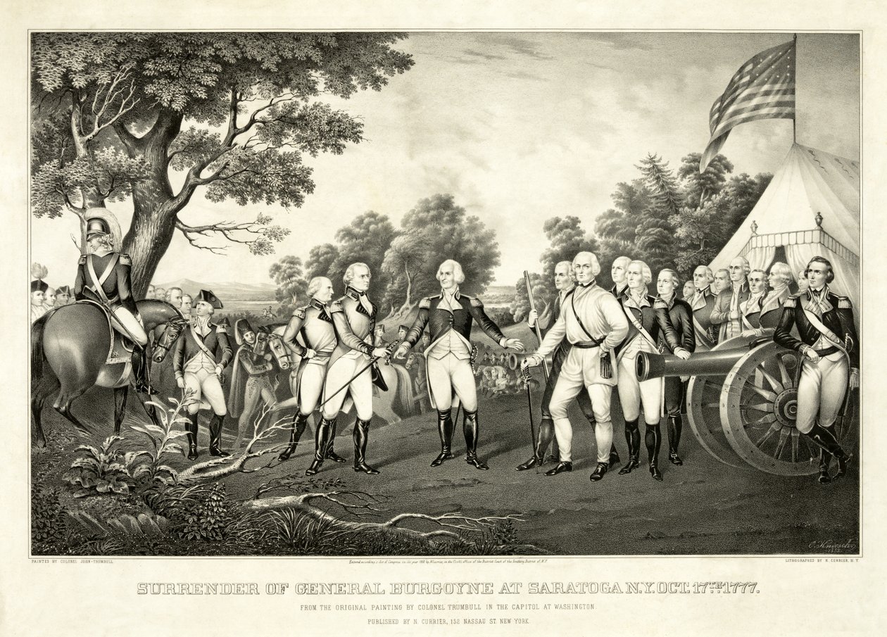 Surrender of General Burgoyne at Saratoga, N.Y., October 17th 1777, pub. N. Currier بواسطة جون ترمبل