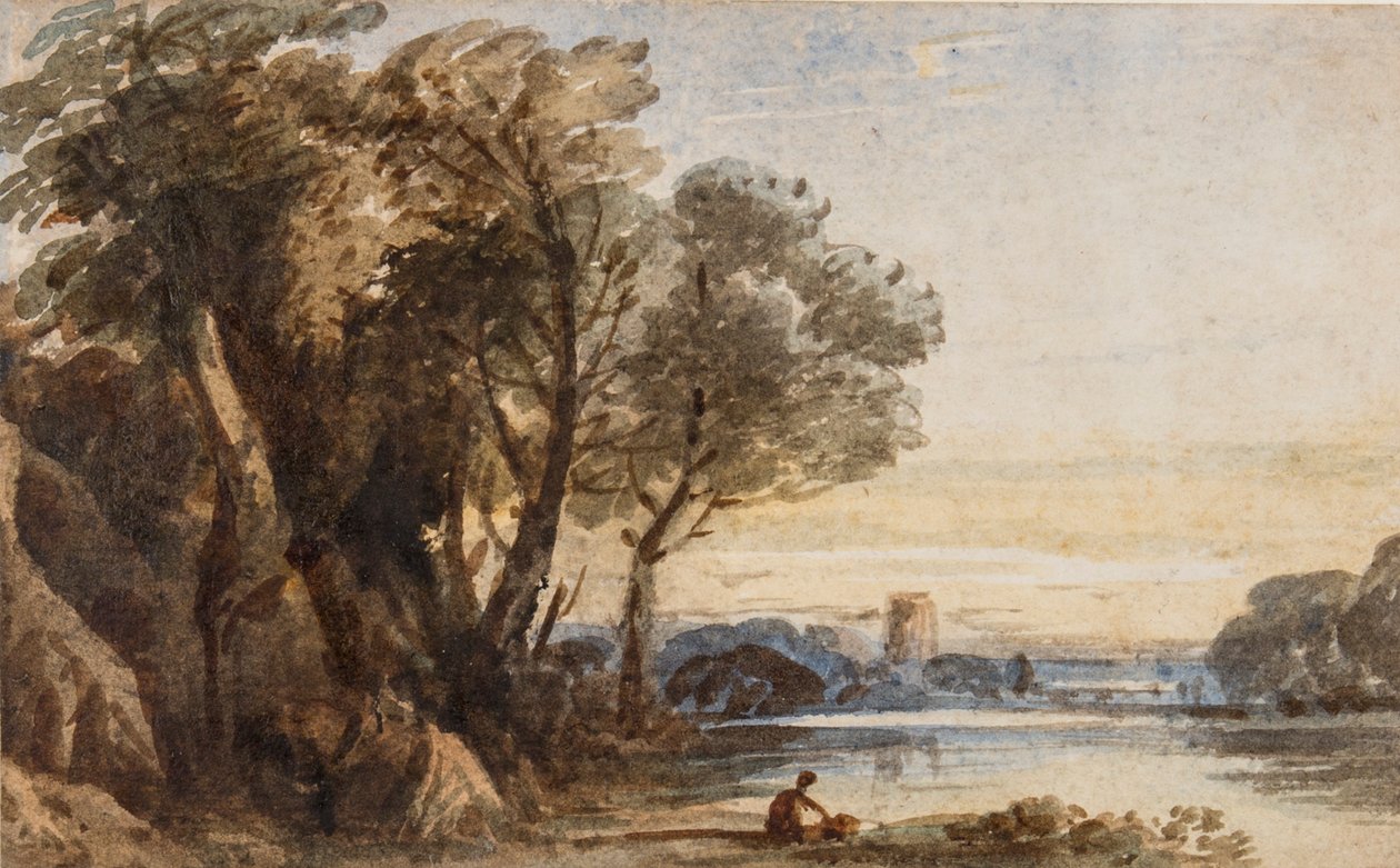 Capriccio Landscape ، c.1830 (مرحاض مع صمغ عربي على ورق) بواسطة جون فارلي