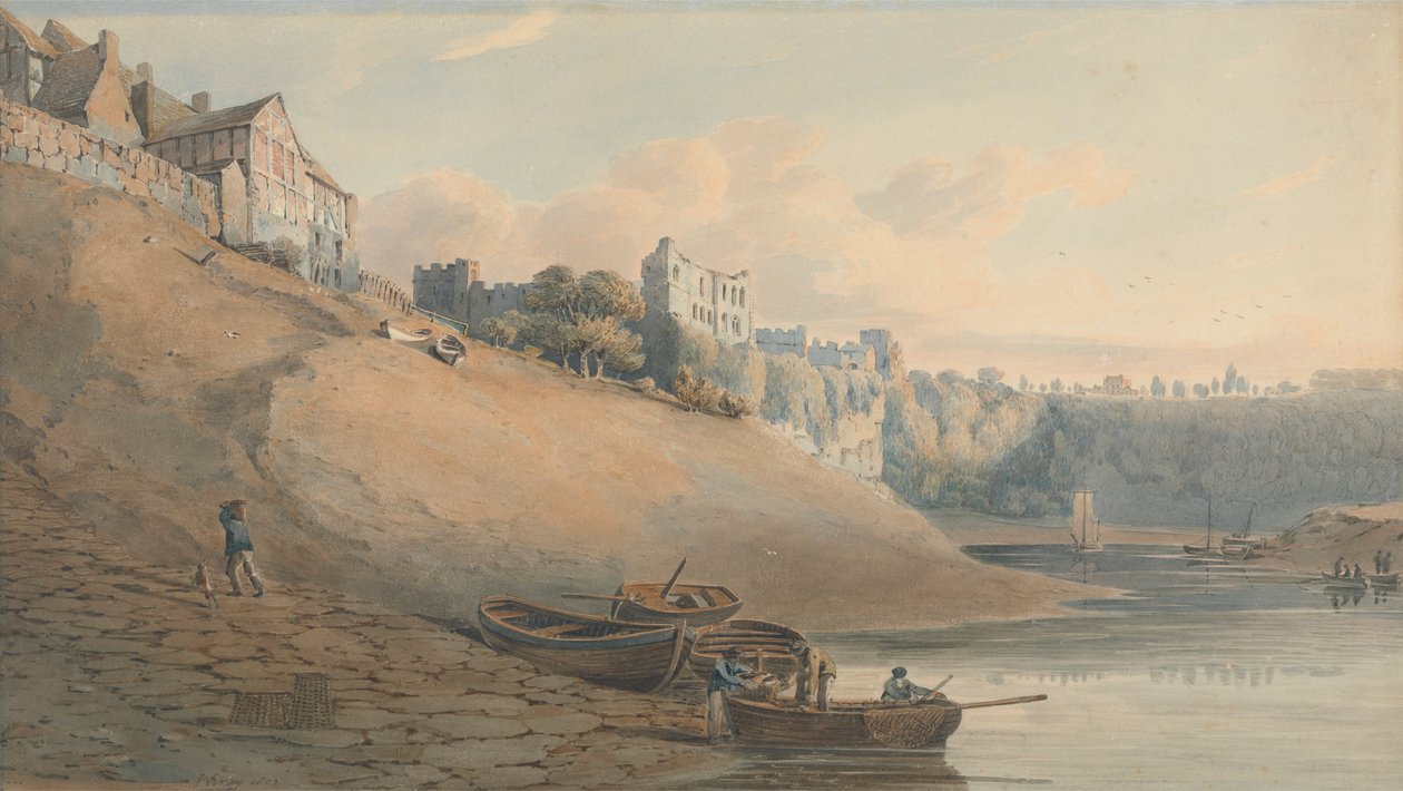 ِحظ، بسبب، قلعة Chepstow، Monmouthshire، من، تحت الجسر بواسطة جون فارلي