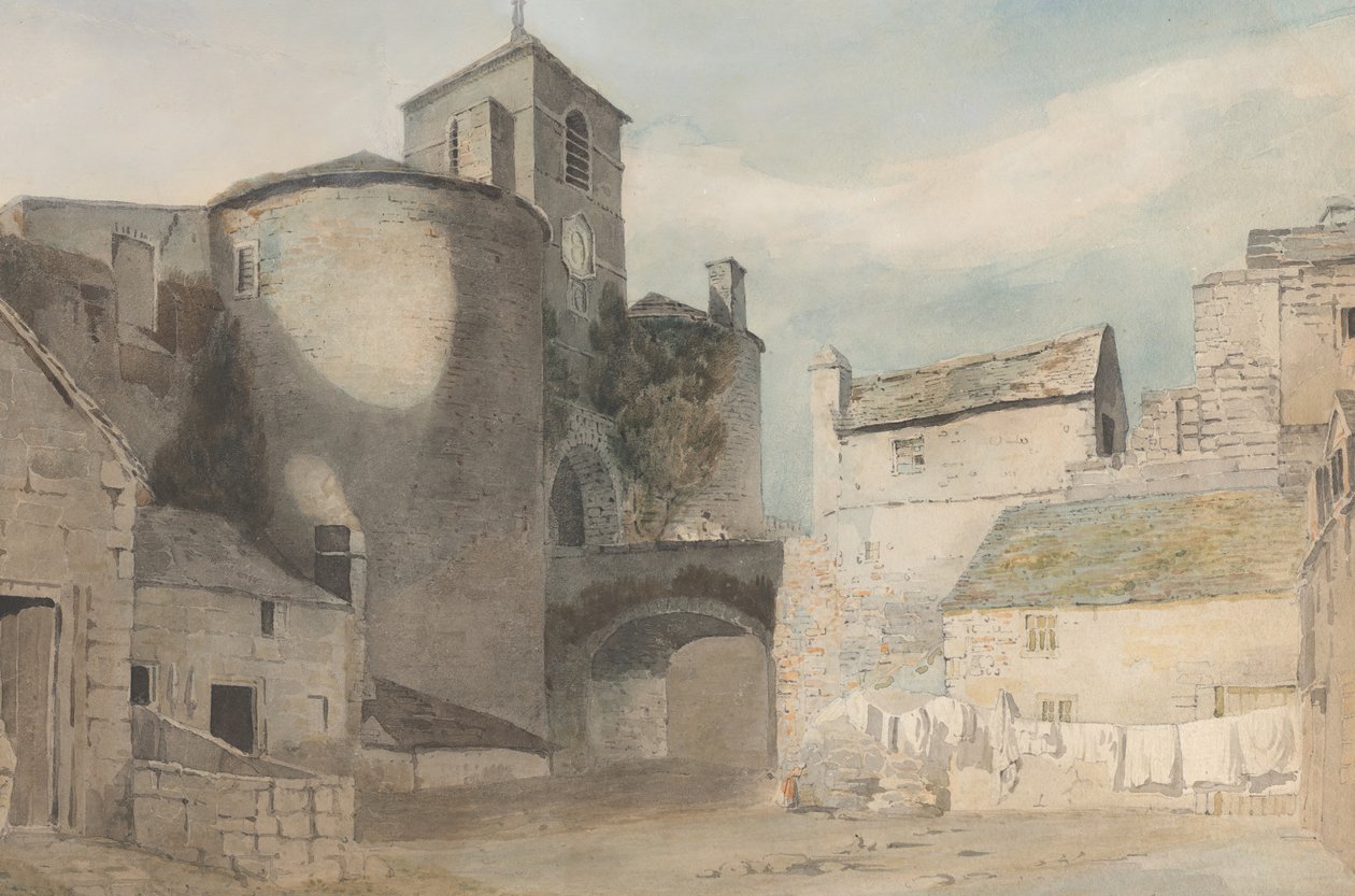 مدخل محصن لبوابة شرق مدينة ويلز في كارنارفون ، كاليفورنيا. 1802. بواسطة جون فارلي الأول