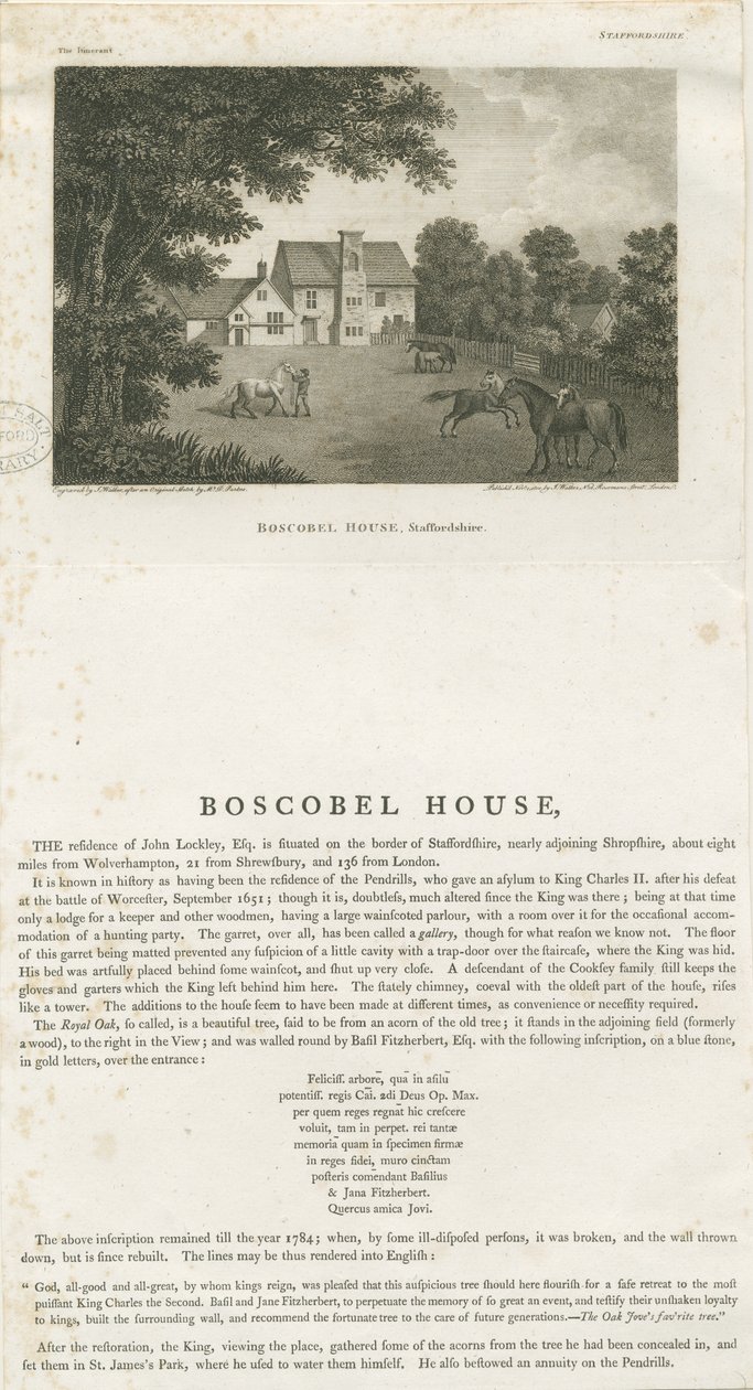Boscobel House: engraving، nd [1 نوفمبر 1800] بواسطة جون ووكر