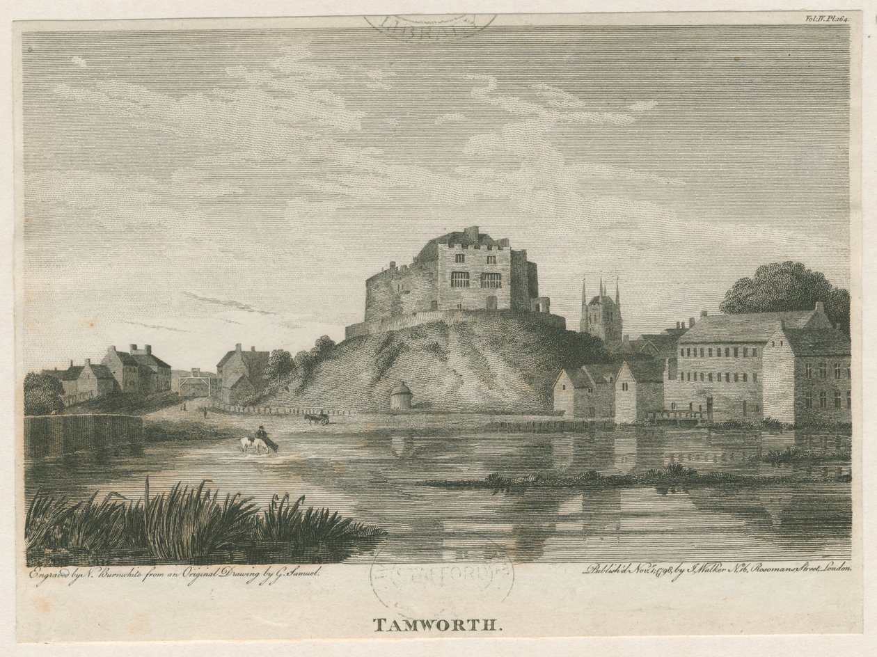 قلعة تامورث: engraving، nd [c 1798] بواسطة جون ووكر