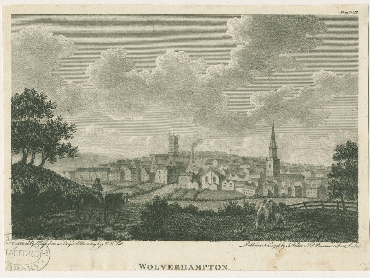 ولفرهامبتون - ساوث ويست فيو: engraving، nd [c 1796] بواسطة جون ووكر