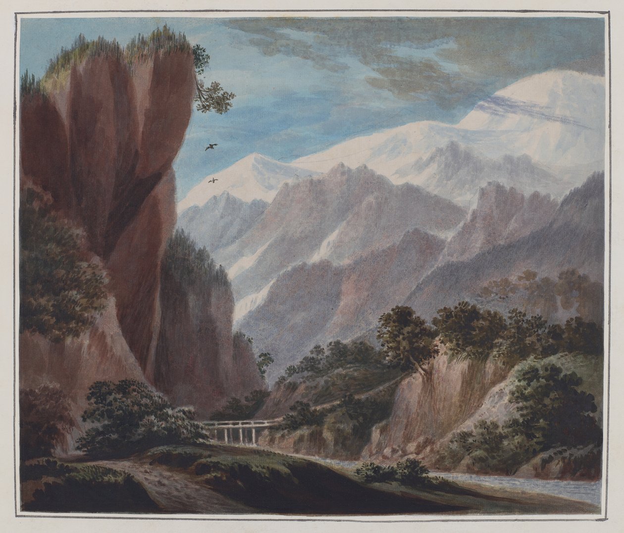 الصعود من وادي السالانش إلى شاموني عام 1781 (ألوان مائية وقلم رصاص وصمغ عربي على ورق) بواسطة جون وارويك سميث