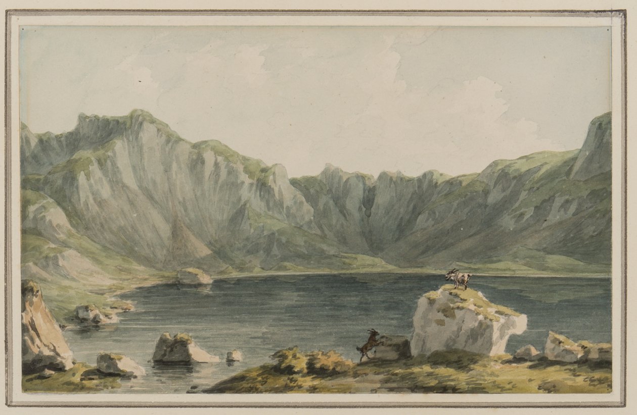 Llyn Idwal ، على نهج منه من Llyn Ogwen ، Carnarvonshire ، c.1795 (مرحاض على الورق) بواسطة جون وارويك سميث