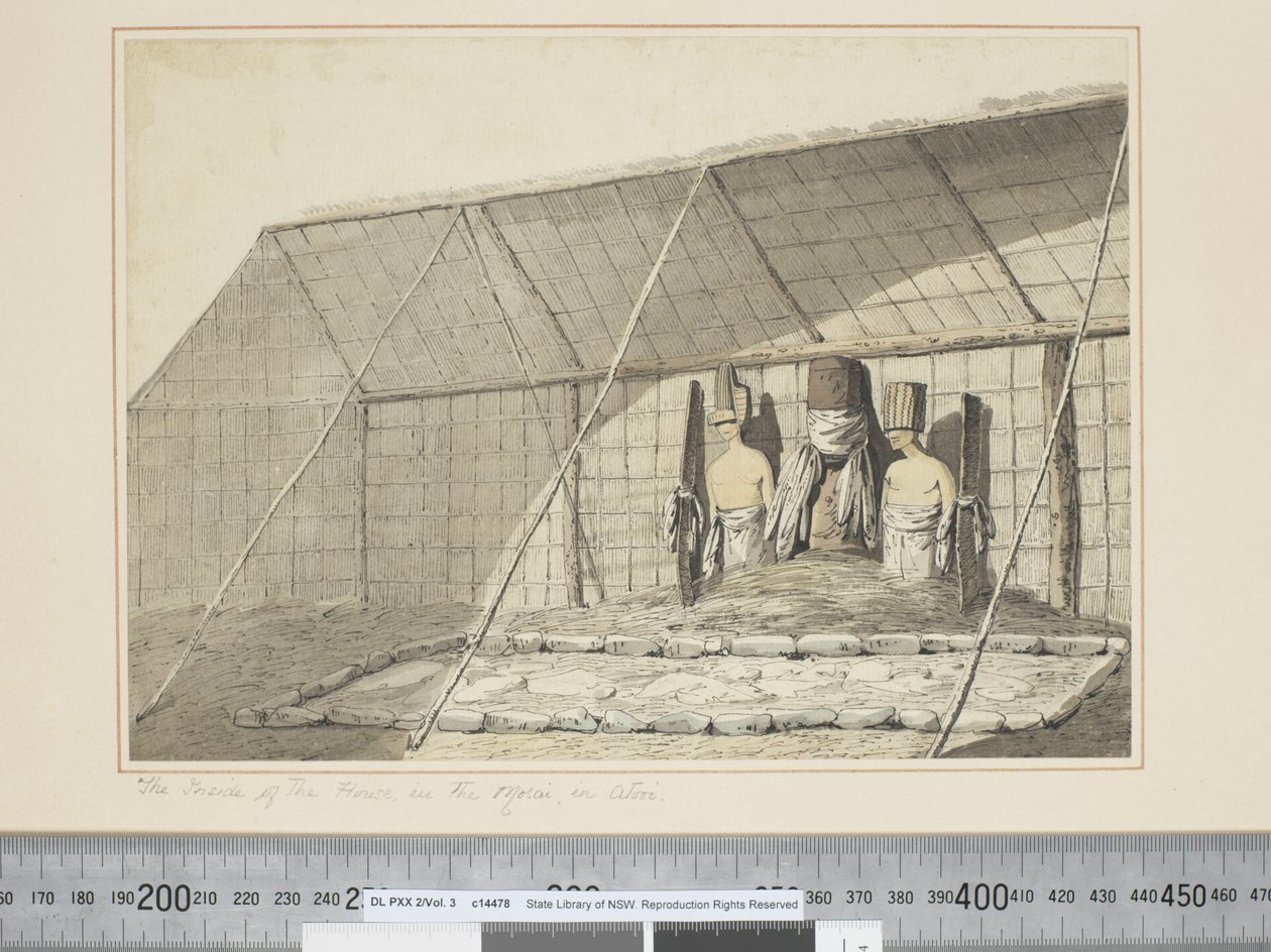 F.18 داخل المنزل ، في Morai ، في Atooi ، حوالي 1773 - 84 (ألوان مائية) بواسطة جون ويبر