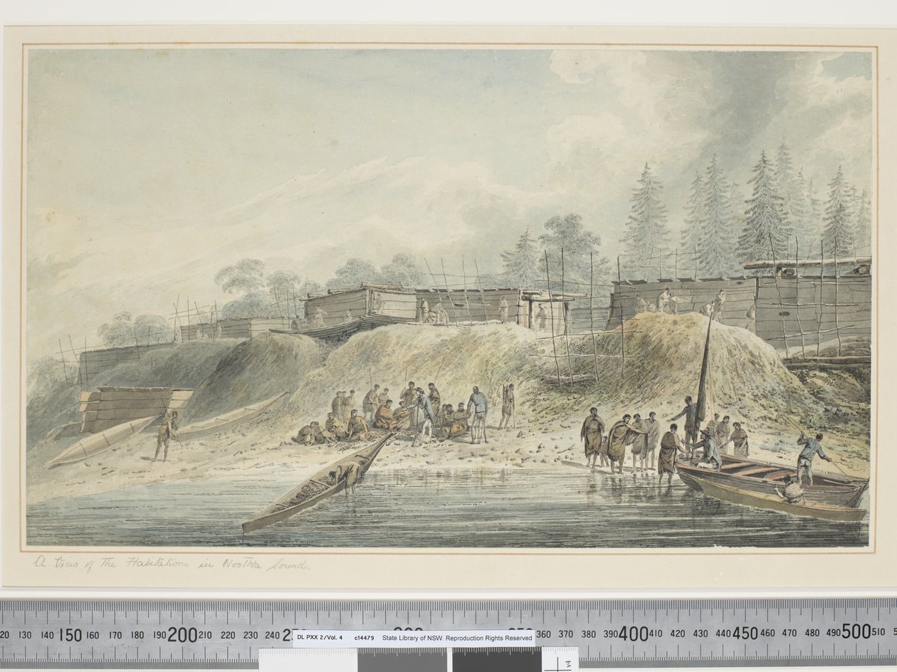 F.23 منظر للمساكن في Nootka Sound ، حوالي 1773 - 84 (ألوان مائية) بواسطة جون ويبر