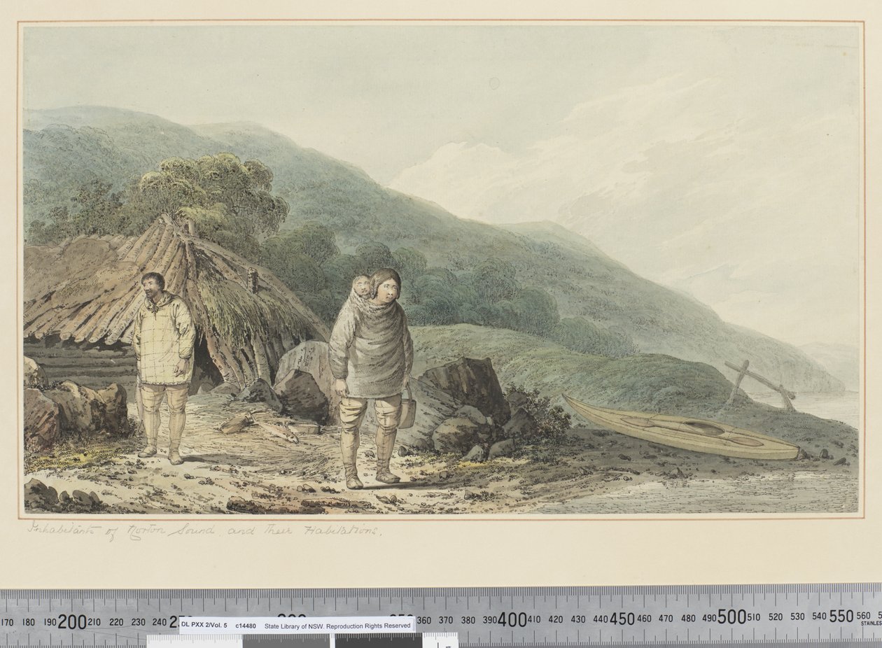 F.33 سكان نورتون ساوند ومساكنهم ، حوالي 1773 - 84 (ألوان مائية) بواسطة جون ويبر