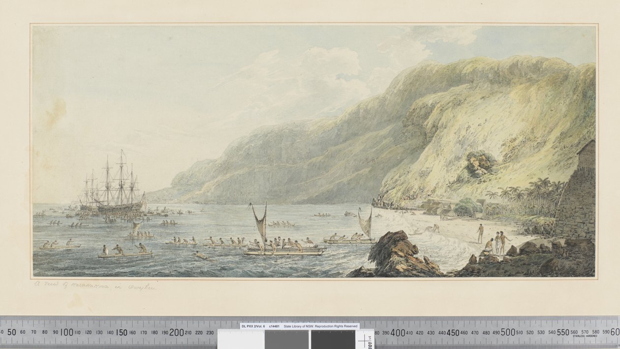 F.39 منظر لكراكاكوا ، في Owyhee ، حوالي 1783-84 (ألوان مائية) بواسطة جون ويبر