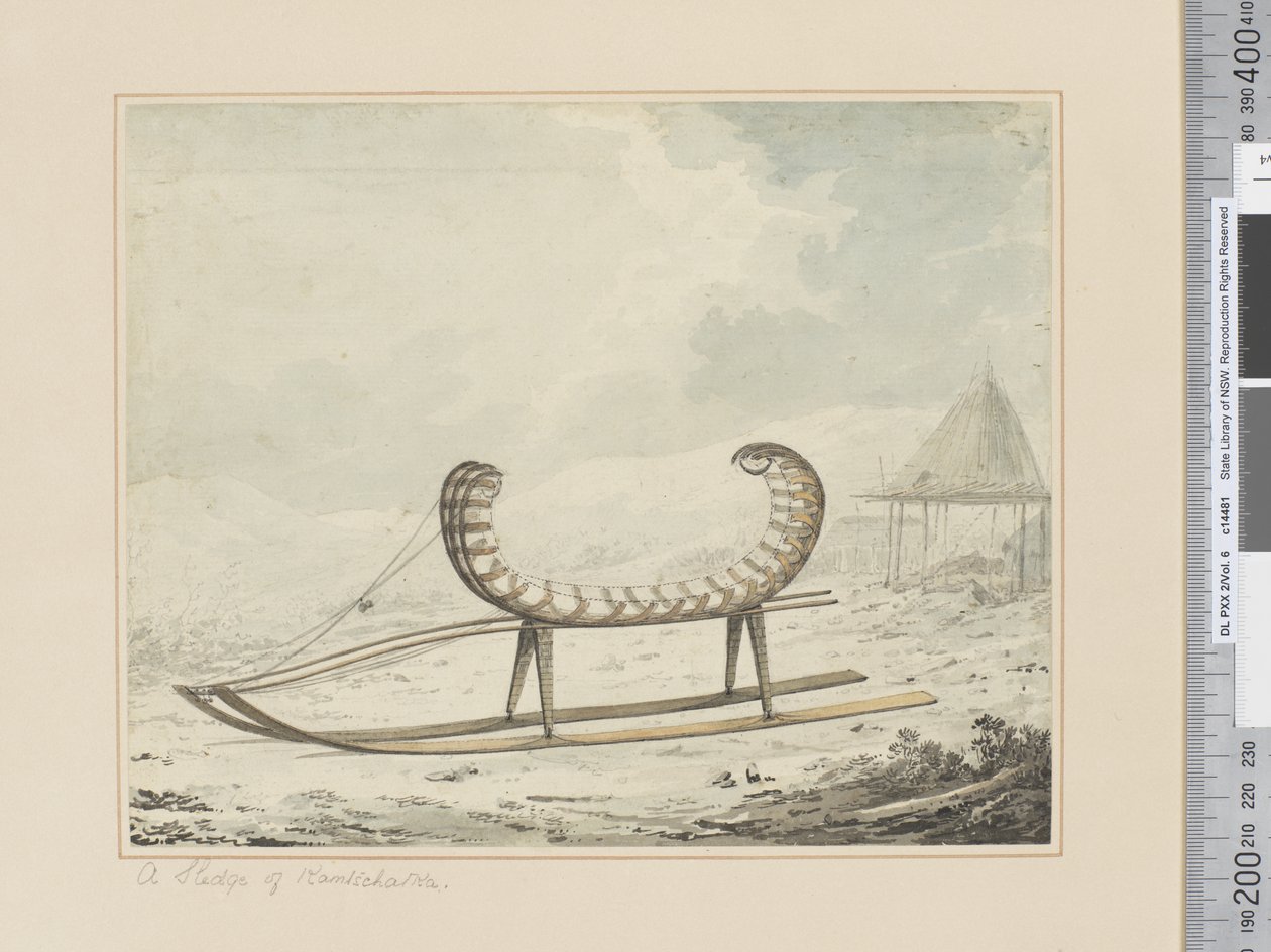F.40 A Sledge of Kamtschatka، c.1783-84 (ألوان مائية) بواسطة جون ويبر
