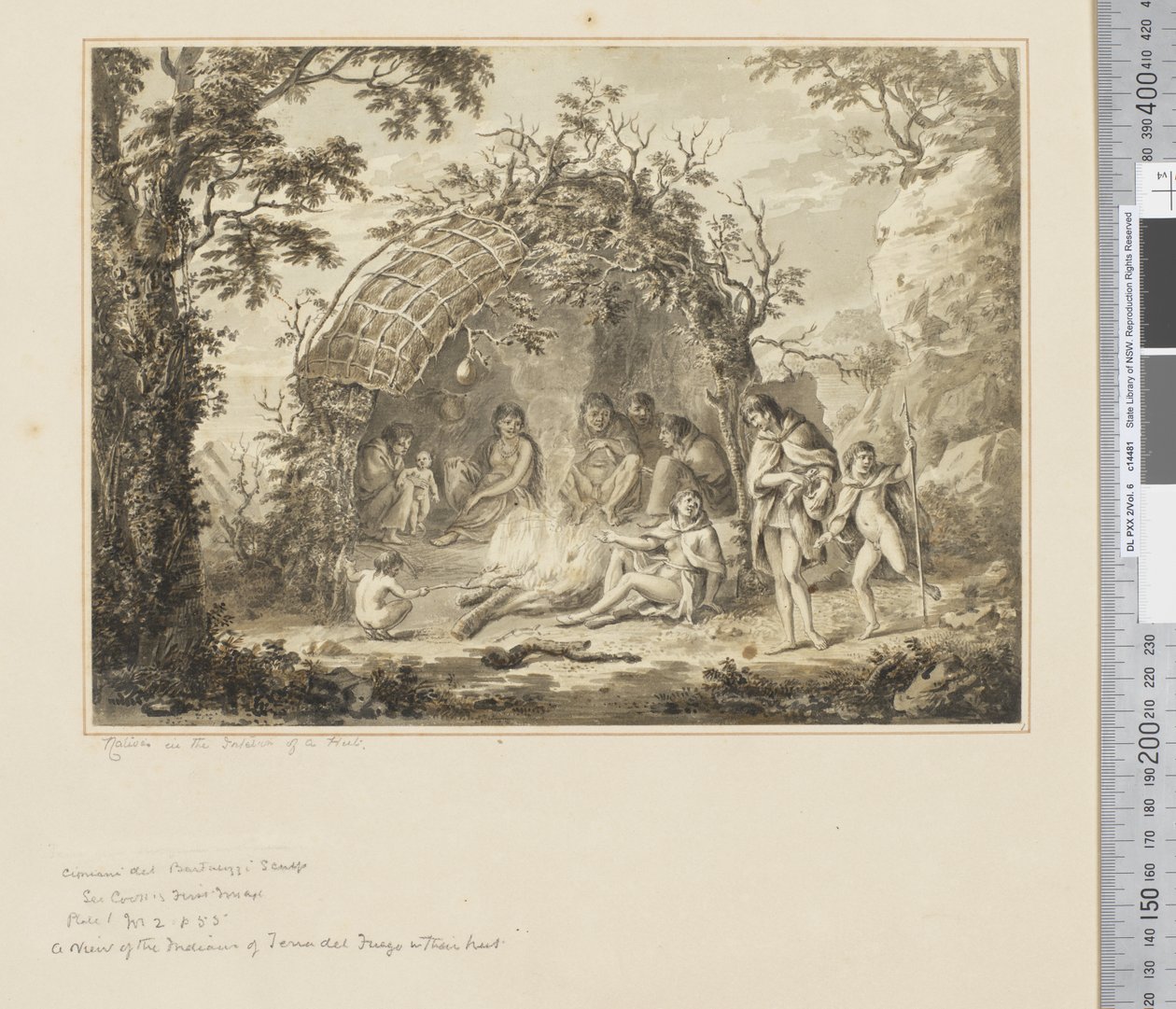 F.43 السكان الأصليون في داخل الكوخ ، حوالي 1783-84 (ألوان مائية) بواسطة جون ويبر