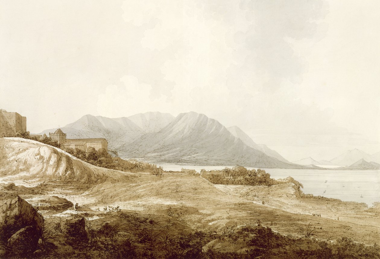 منظر في ماكاو ، بما في ذلك مقر إقامة Camoens ، حيث كتب كتابه Lusiad من الحانة "Views in the South Seas". 1788 بواسطة جون ويبر