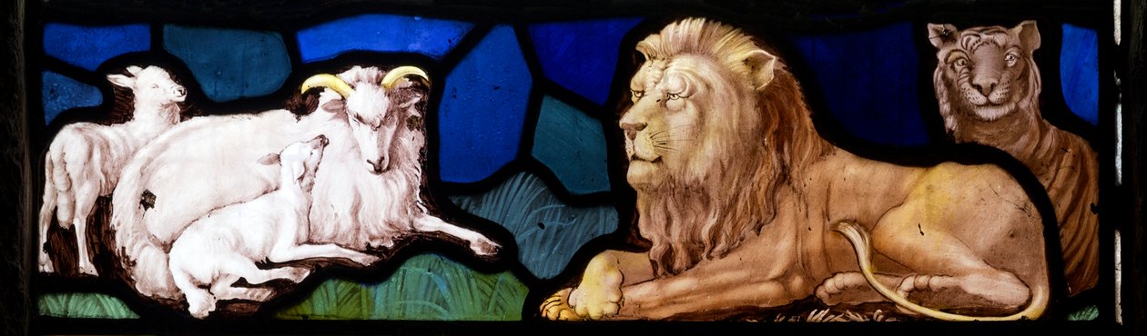 Lambs & Lions ، Te Deum ، النافذة الشرقية ، c.1888 (زجاج ملون) بواسطة جون ويليام براون