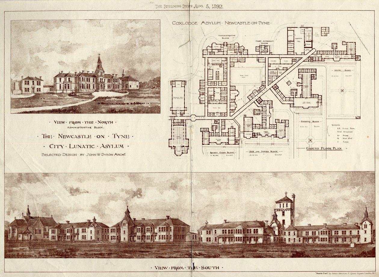 نيوكاسل أبون تاين لوناتيك اللجوء ، Coxlodge ، c.1829 (فوتوليثو) بواسطة جون وليام دايسون