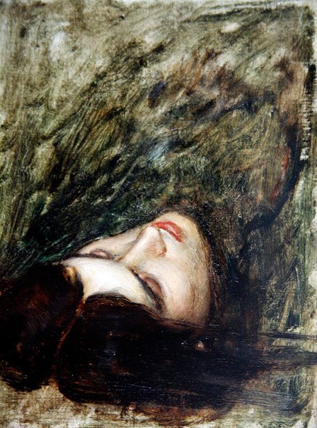 رأس Orpheus - رسم ، 1899-1900 (زيت على متن) بواسطة جون وليام ووترهاوس