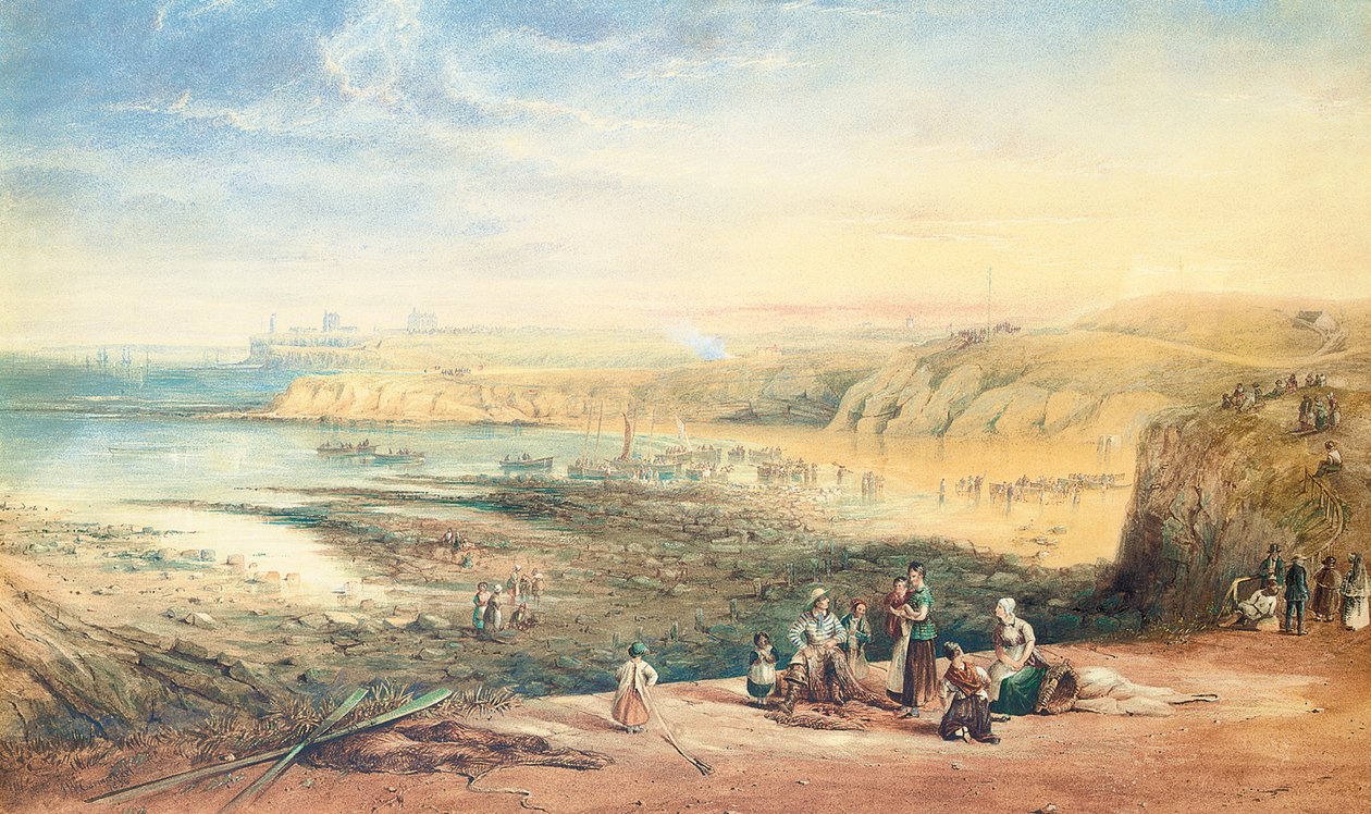 Cullercoats تتطلع نحو Tynemouth ، نورثمبرلاند ، مع الصيادين في المقدمة ، 1836 بواسطة جون ويلسون كارمايكل