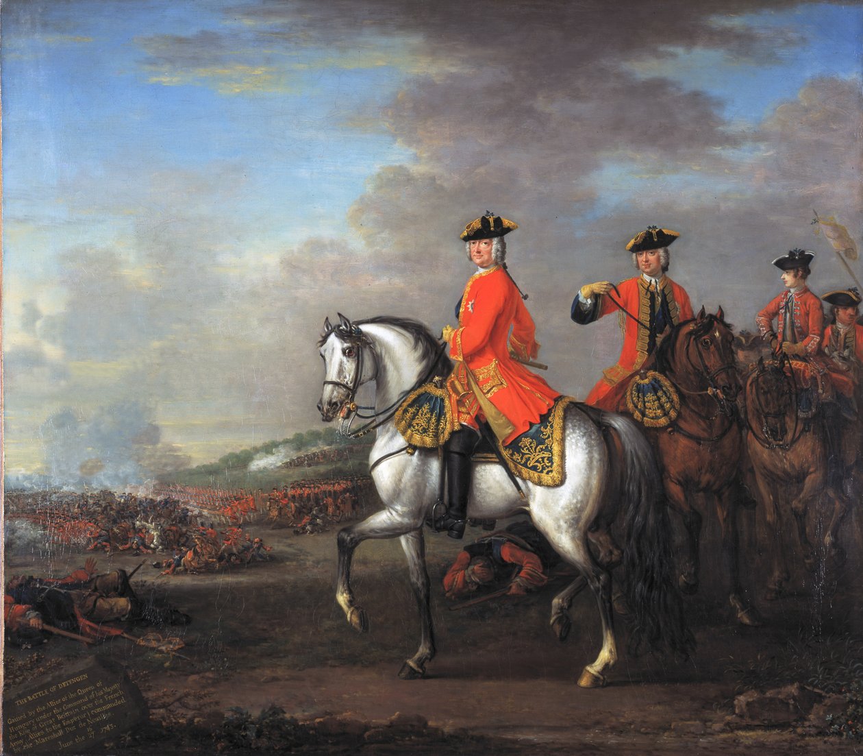 الملك جورج الثاني (1683-1760) في معركة ديتينجن ، مع دوق كمبرلاند وروبرت ، إيرل هولدنسي الرابع ، 27 يونيو 1743 ، ج .1743 بواسطة جون ووتون