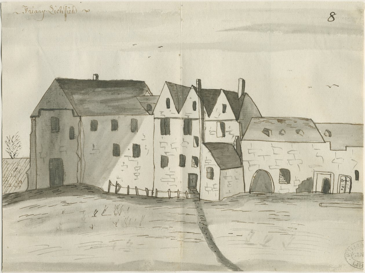 Lichfield - Greyfriars: الرسم بالقلم الجاف والغسيل ، بدون تاريخ [1784] (رسم) بواسطة جون رايت