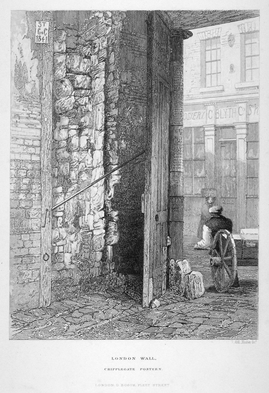 Cripplegate Postern ، في باحة كنيسة St Giles بدون Cripplegate ، وول لندن ، لندن ، 1851. بواسطة جون ويكهام آرتشر
