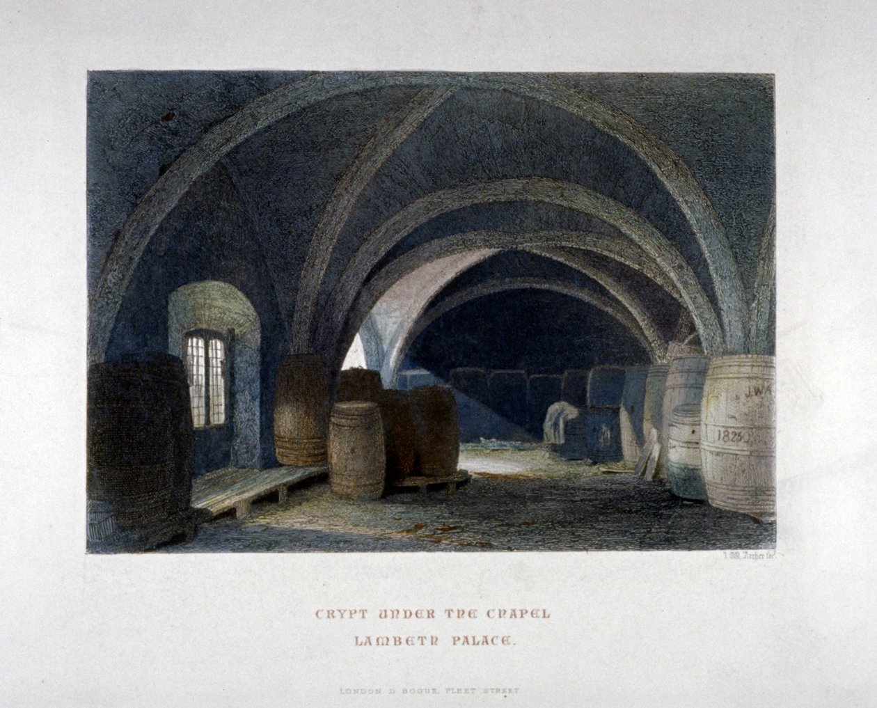 سرداب مليء بالبراميل تحت الكنيسة الصغيرة في قصر لامبيث ، لندن ، 1851. بواسطة جون ويكهام آرتشر
