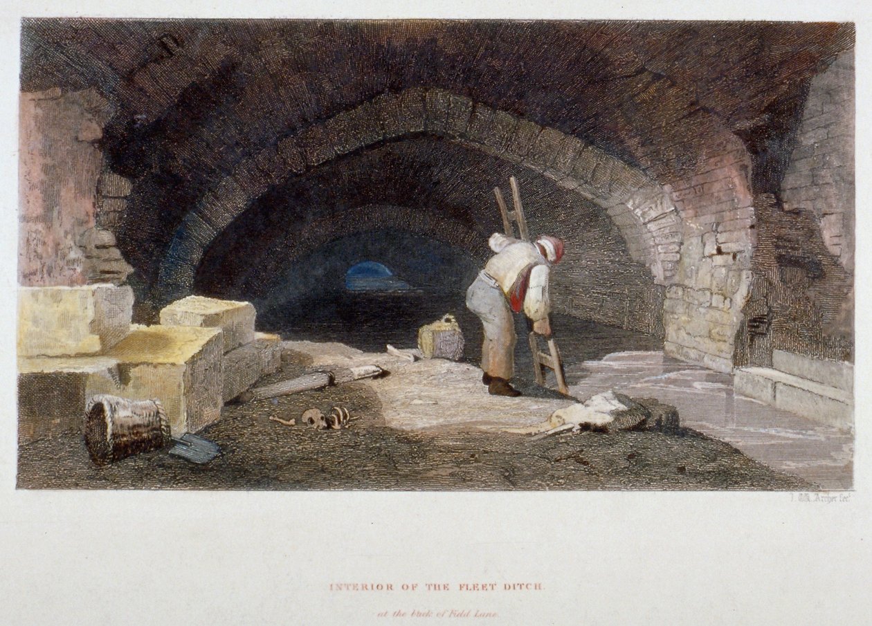 الجزء الداخلي من فليت ديتش في الجزء الخلفي من فيلد لين ، مدينة لندن ، 1851. بواسطة جون ويكهام آرتشر