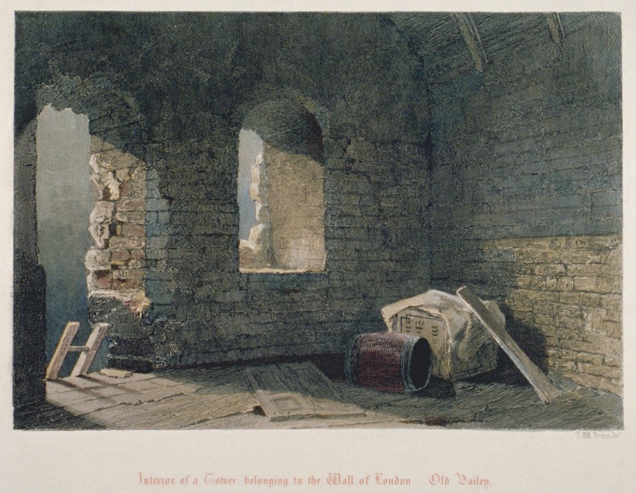 منظر داخلي لبرج تابع لجدار لندن في أولد بيلي ، مدينة لندن ، 1851 بواسطة جون ويكهام آرتشر