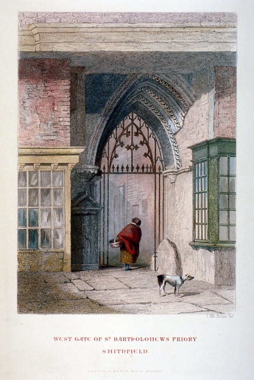 البوابة الغربية للدير القديم لسانت بارثولوميو العظيم ، سميثفيلد ، مدينة لندن ، 1851 بواسطة جون ويكهام آرتشر