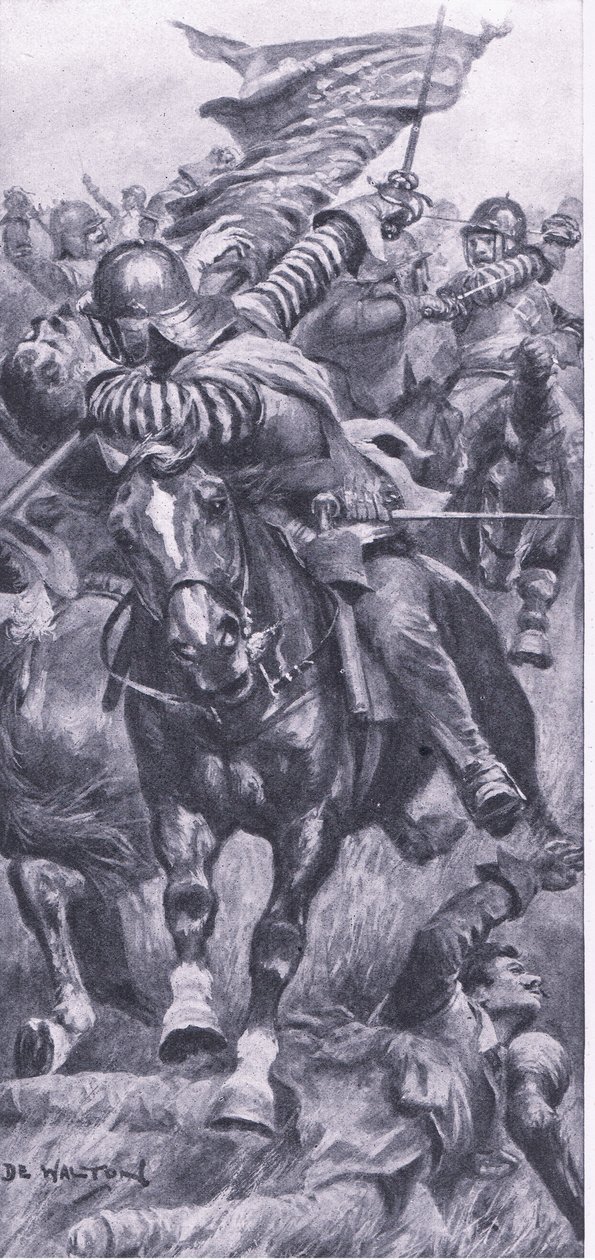 اللفتنانت جون سميث استعادة السيطرة على الملوك في إيدجهيل ، 23 أكتوبر 1642 ، التوضيح من المعارك البريطانية في البر والبحر ، 1915 بواسطة جون دي والتون