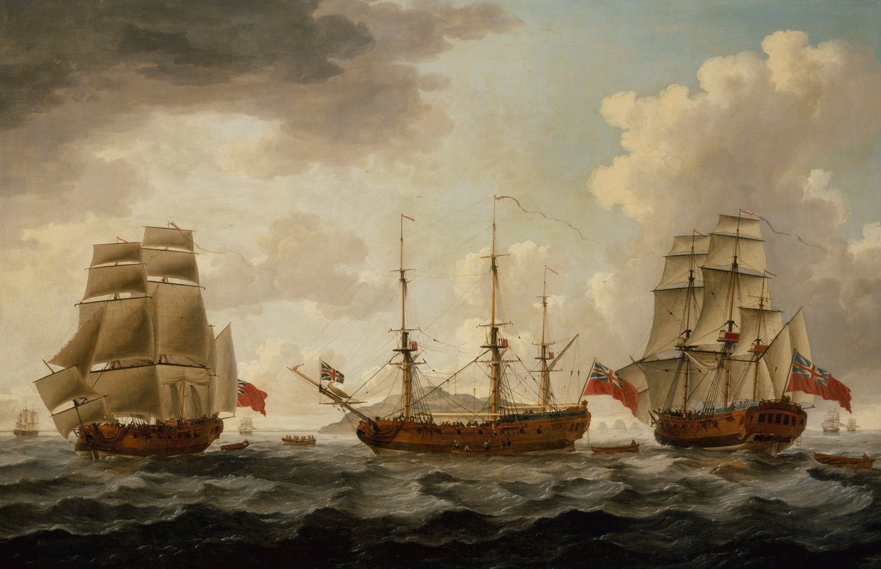 HMS Tyrall في ثلاثة مواقع قبالة أنتيغوا بواسطة جون الأصغر كليفيلي