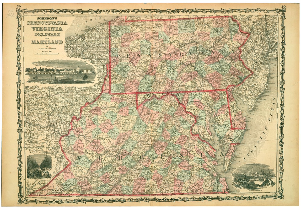 جامعة فيرجينيا ، Dismal Swamp ، ومدينة بالتيمور. اللوحات 29-30. التضاريس موضحة بالتظليل. بواسطة جونسون وبراوننج