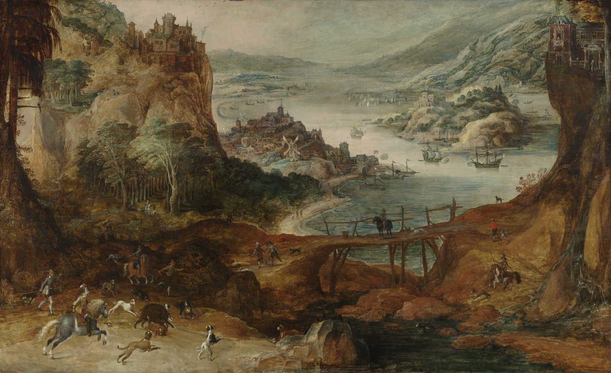 منظر طبيعي للنهر مع Boar Hunt بواسطة جووس دي مومبر (الثاني)