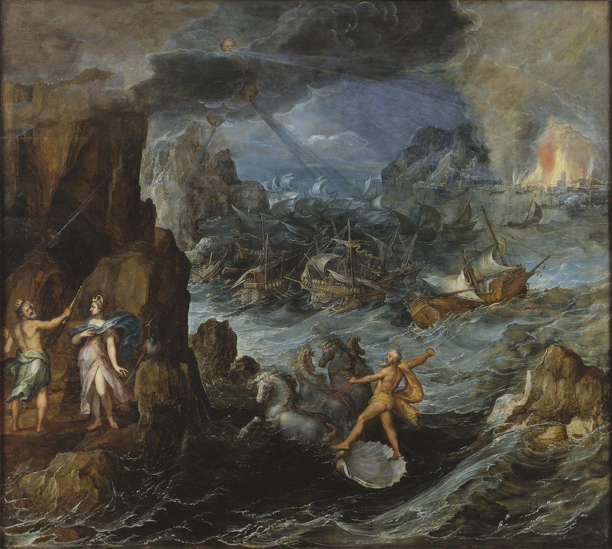حطام سفينة الأسطول اليوناني في منزل الرحلة من تروي ، c.1585-90 بواسطة Joos أو Josse de Momper