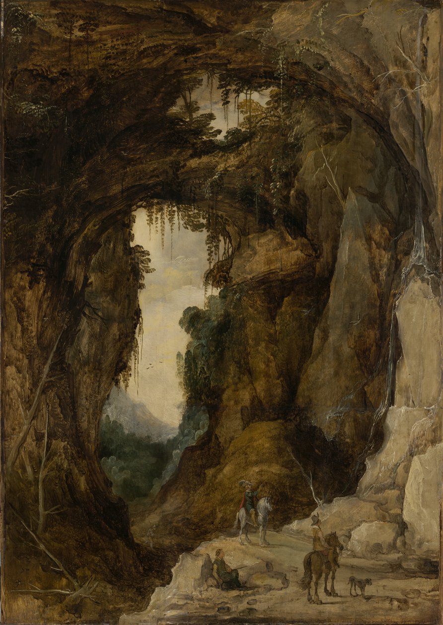 منظر طبيعي مع الكهف والفارس ، حوالي 1616 (زيت على لوح) بواسطة Joos أو Josse de The Younger Momper