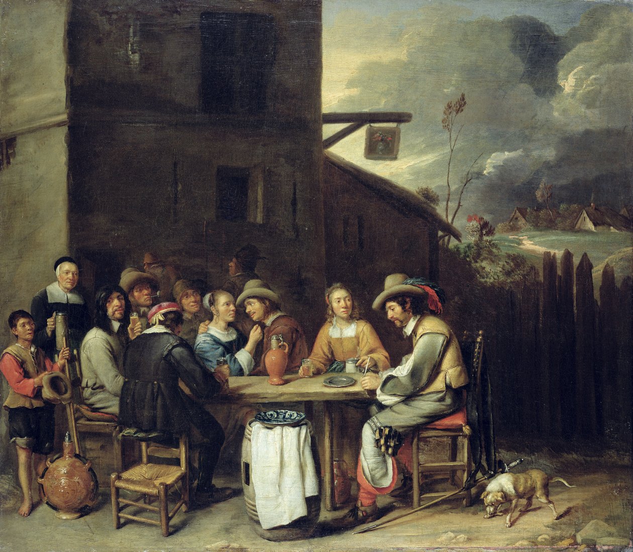 الصحابة يرفعون أمام الحانة ، 1640-50 بواسطة Joos van Craesbeeck