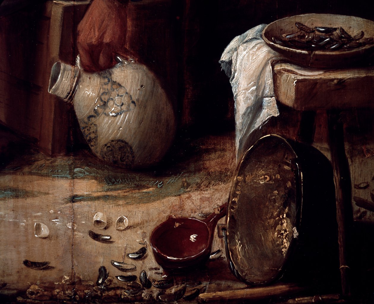 Spring or Lunch of mussels, Detail. (oil on panel) بواسطة Joos van Craesbeeck