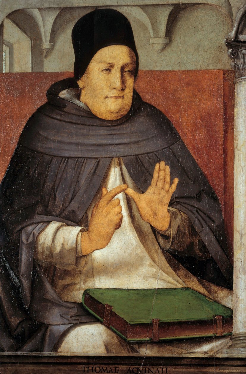 تمثيل القديس توما الأكويني (1225-1274) طبيب الكنيسة الرسم على خشب جوست دي غينت (جوس فان واسنهوف) (حوالي 1435 - حوالي 1475) (إيك. فلام) القرن الخامس عشر. 1،14x0،76 م بواسطة Joos van Gent (fl. 1460 75)