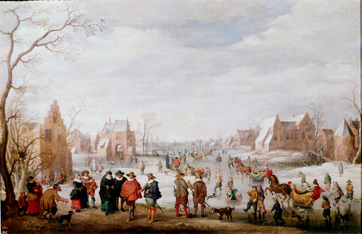 لوحة المتزلجين بواسطة Joost Cornelisz Droochsloot (1586-1666) مدريد ، متحف برادو بواسطة جوست كورنيليز. Droochsloot