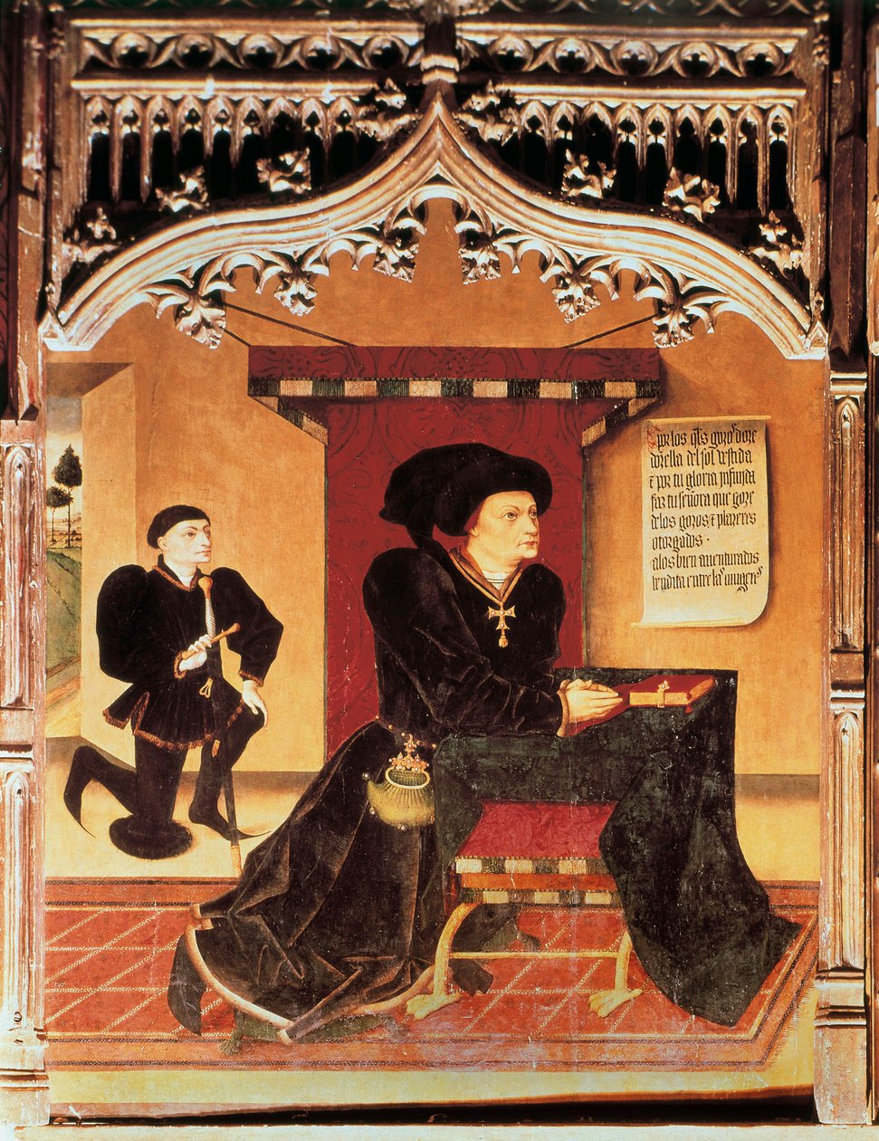 صورة إنيغو لوبيز دي ميندوزا ، ماركيز سانتيلانا (1398-1458) ، شاعر غنائي إسباني. مجموعة الدوقات الاسبانية. اللوحة التي رسمها خورخي إنجليس (القرن الخامس عشر) بواسطة خورخي إنجليس