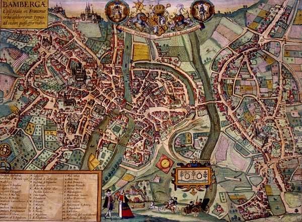 خريطة بامبرغ ، من "Civitates Orbis Terrarum" بقلم جورج براون (1541-1622) وفرانس هوغنبرغ (1535-90) حوالي 1572-1617 (نقش ملون) بواسطة جوريس (بعد) هوفناجل