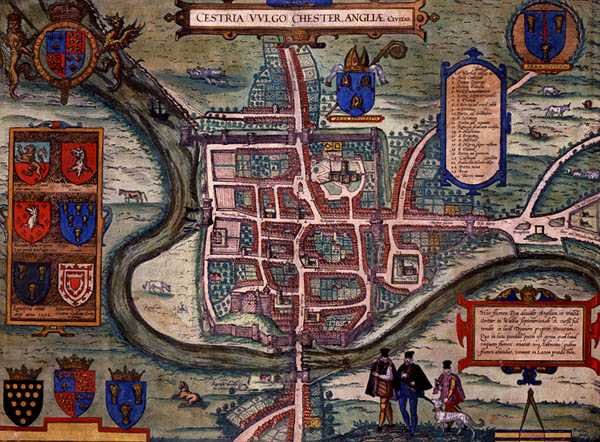 خريطة تشيستر ، من "Civitates Orbis Terrarum" بقلم جورج براون (1541-1622) وفرانس هوغنبرغ (1535-90) حوالي 1572-1617 (نقش ملون) بواسطة جوريس (بعد) هوفناجل