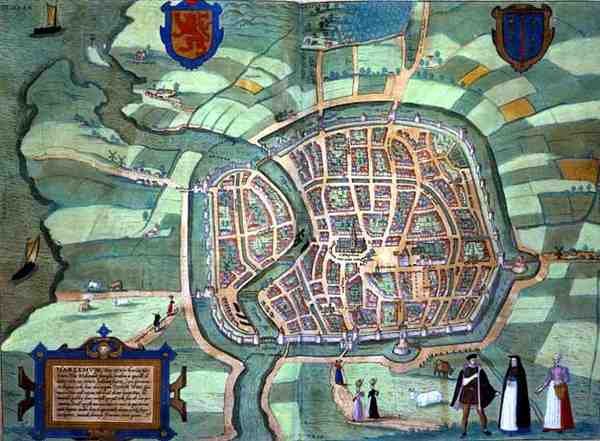 خريطة هارلم ، من "Civitates Orbis Terrarum" بقلم جورج براون (1541-1622) وفرانس هوغنبرغ (1535-90) ، حوالي 1572 (نقش ملون) بواسطة جوريس (بعد) هوفناجل
