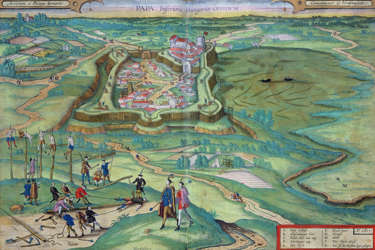 خريطة بابا ، من "Civitates Orbis Terrarum" بقلم جورج براون (1541-1622) وفرانس هوغنبرغ (1535-90) 1617 (نقش ملون) بواسطة جوريس (بعد) هوفناجل