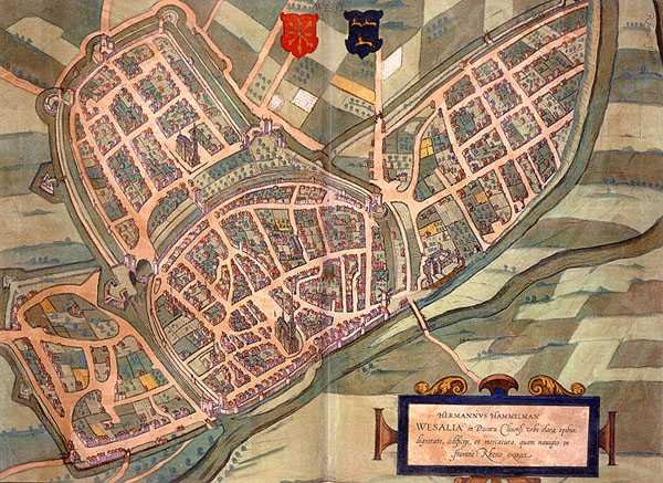 خريطة ويسل ، من "Civitates Orbis Terrarum" بقلم جورج براون (1541-1622) وفرانس هوغنبرغ (1535-90) حوالي 1572-1617 (نقش ملون) بواسطة جوريس (بعد) هوفناجل