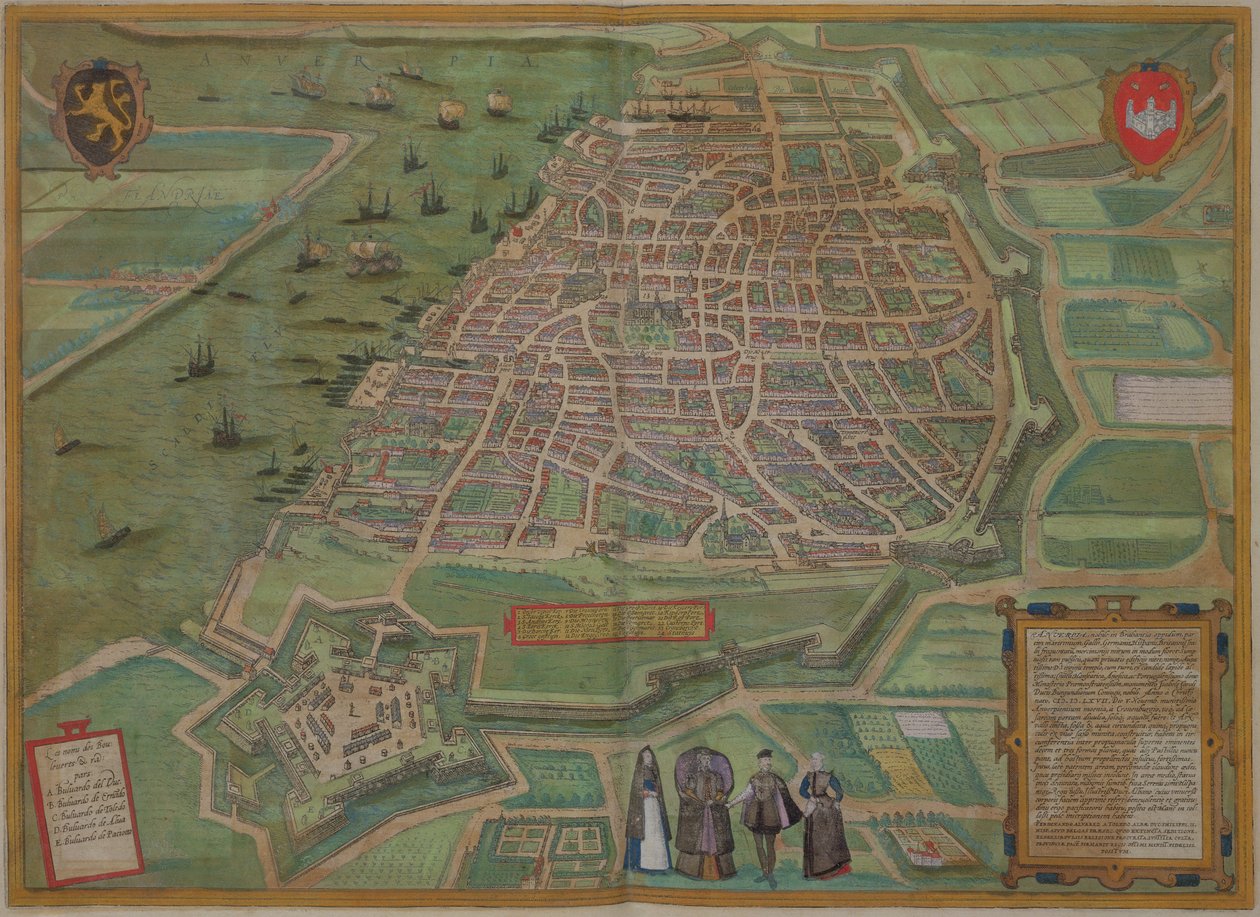 خريطة أنتويرب ، من "العالم" بقلم براون (1541-1622) وفرنس هوجنبرج (1535-90) ، ج .1572 بواسطة جوريس هوفناجل